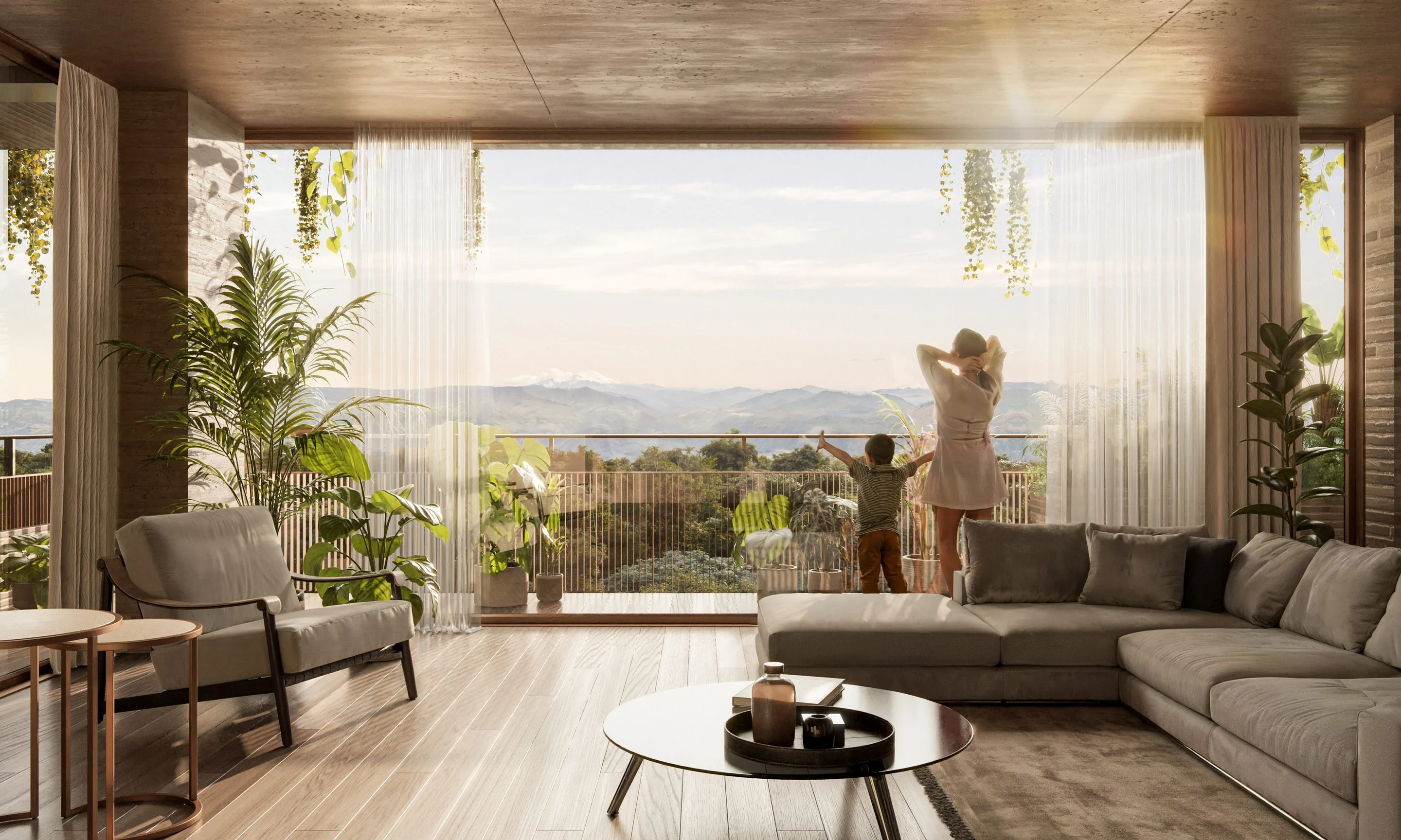 3·6 — interior cálido con vista a las montañas de Neiva