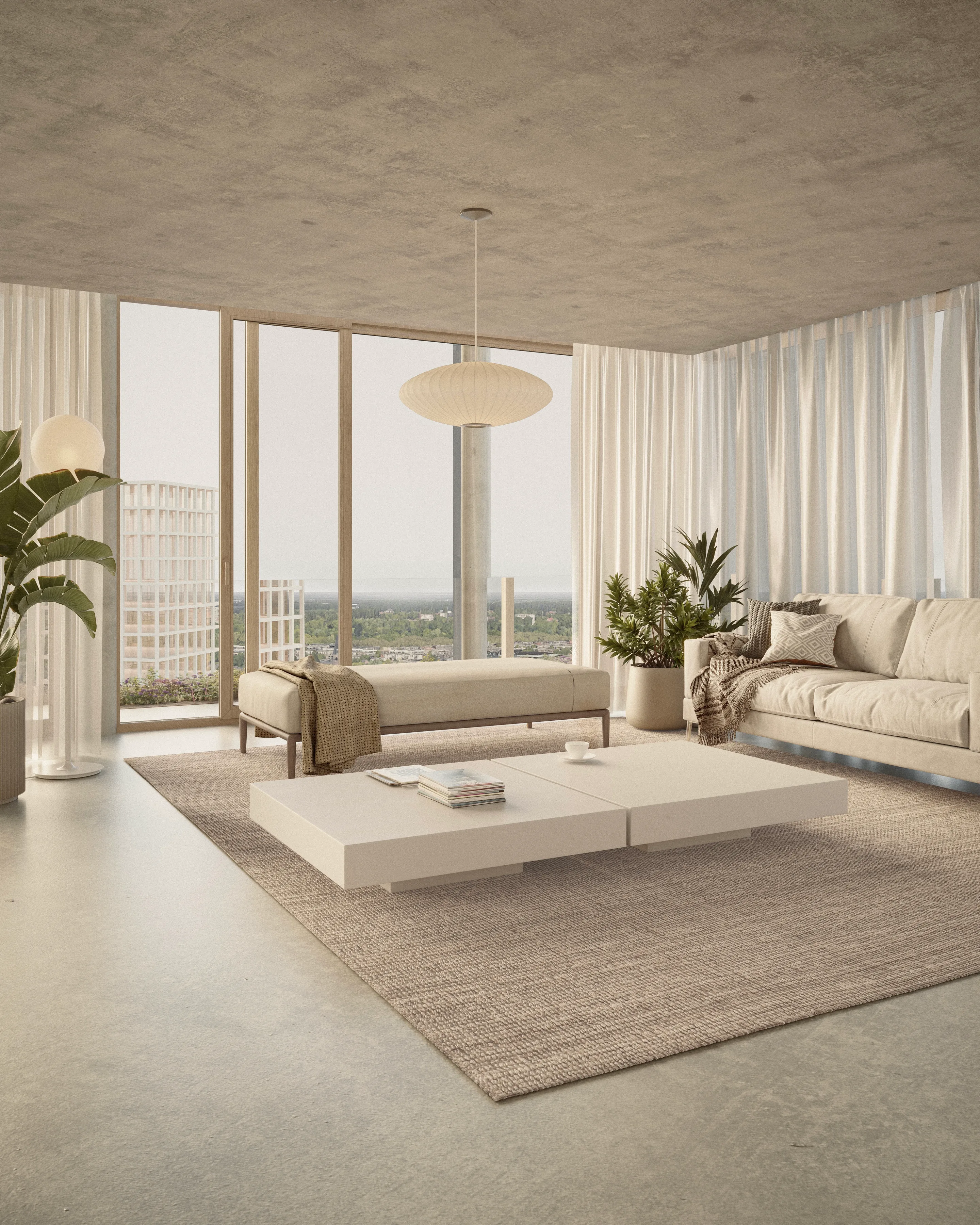 3·6 — Stroveer Tower Contest: salón luminoso en tonos crema, Róterdam