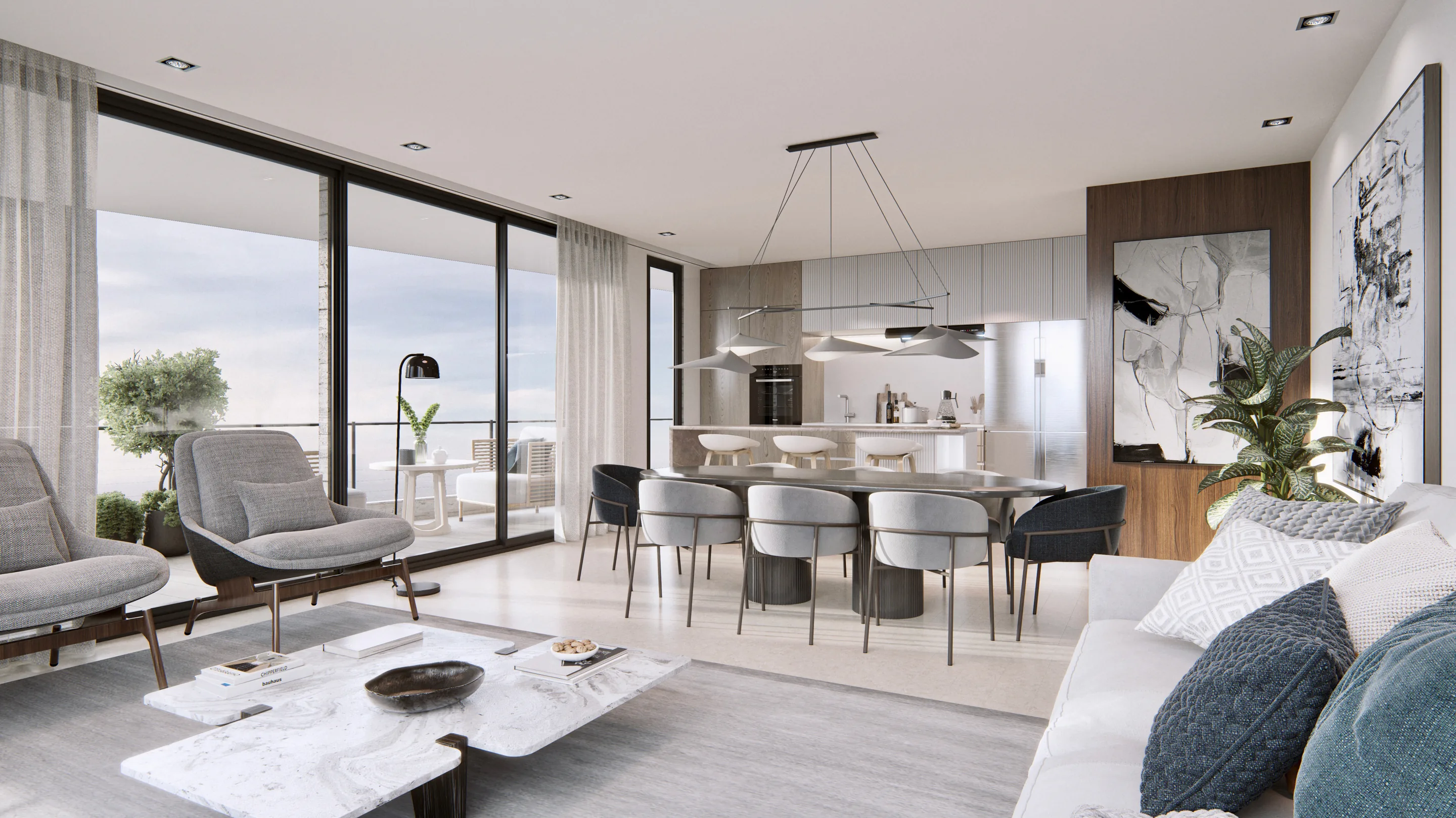 3·6 — El Cayeno Apartaments: sala-comedor con cocina abierta, Villavicencio