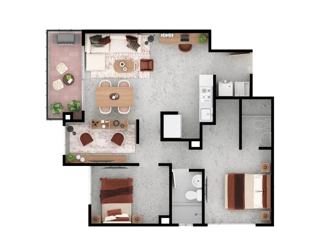 3·6 — Reserva del Lago: planta de apartamento amoblada