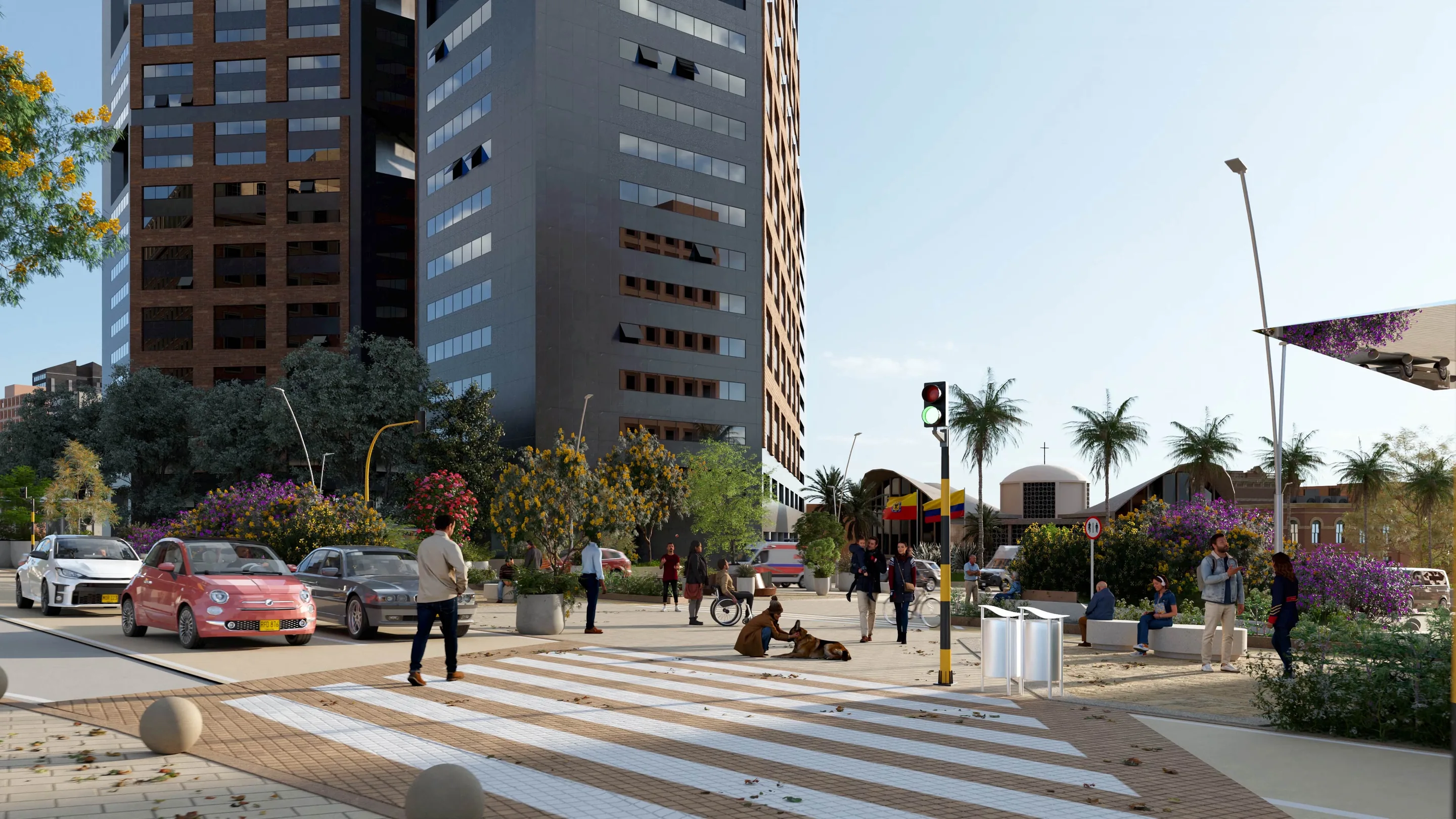 3·6 — Corredor Verde Séptima: cruce peatonal renovado a pie de calle, Bogotá